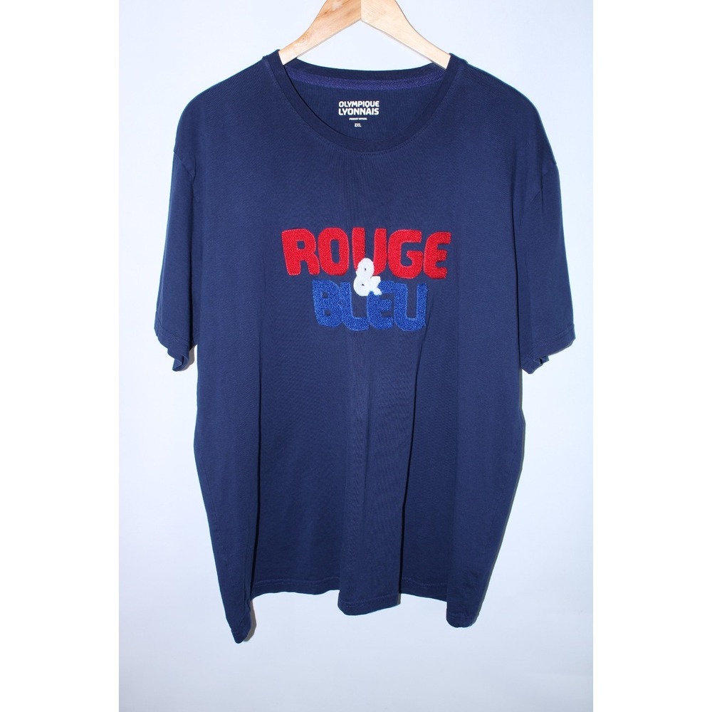 Olympique Lyonnais Men's 2XL Navy Blue Crew Neck T-Shirt
